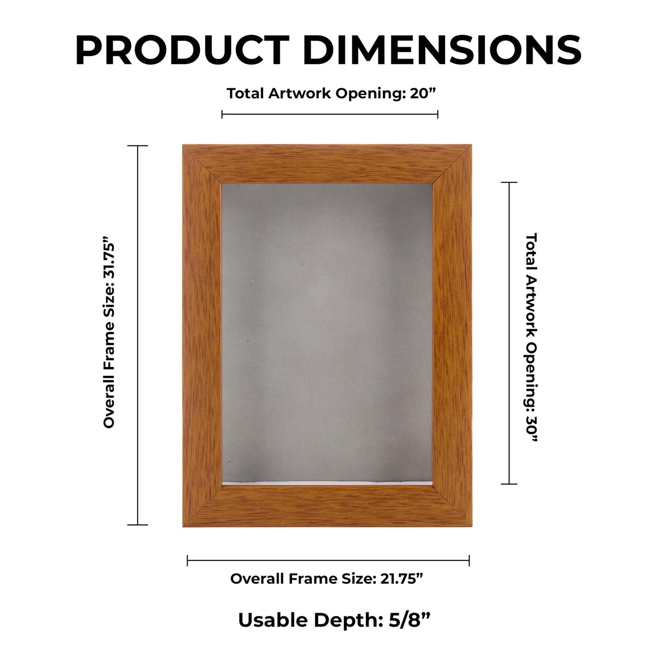 Warm Honey Brown Wood Shadow Box Frame with Acrylic Front - Light Brown Suede Backing, 30 Sizes